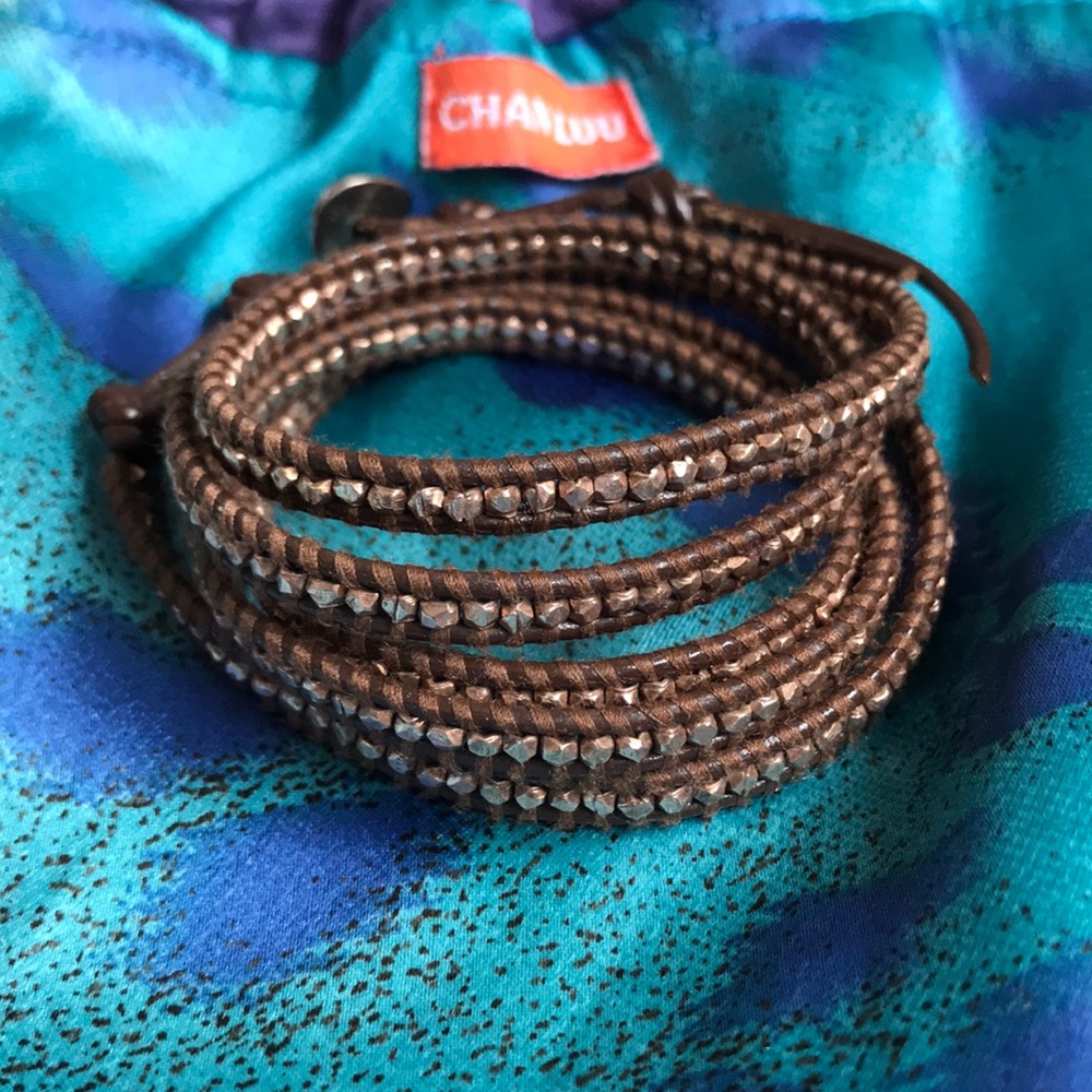 Chan Luu Rose Gold & Brown Leather Wrap Bracelet